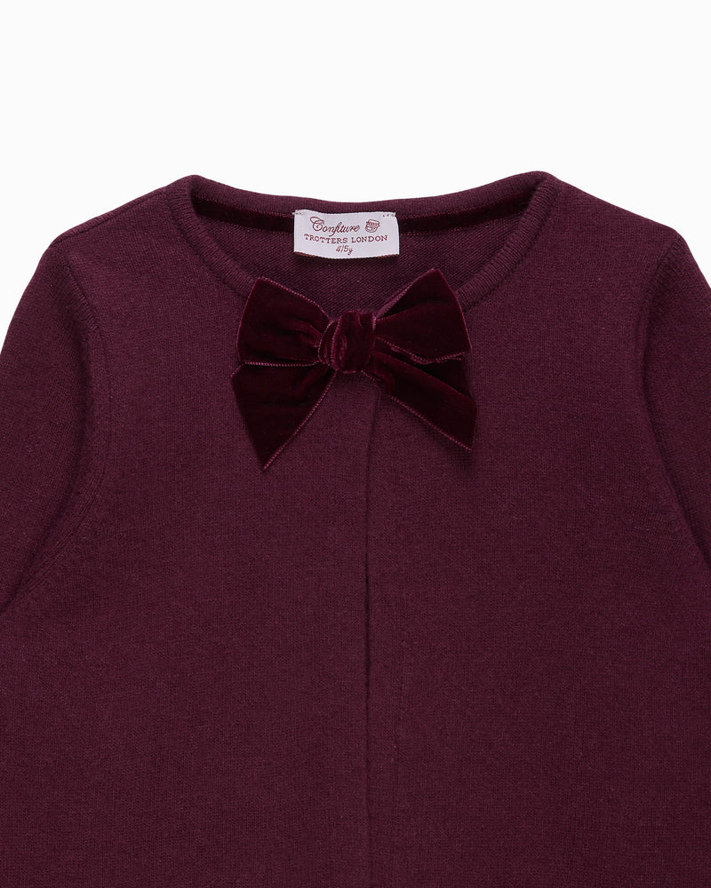 Velvet Big Bow Cardigan in Claret