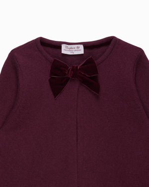 Velvet Big Bow Cardigan in Claret
