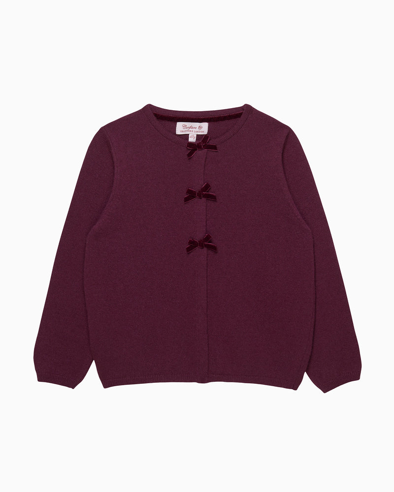 Velvet Bow Cardigan in Claret
