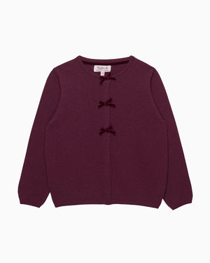 Velvet Bow Cardigan in Claret