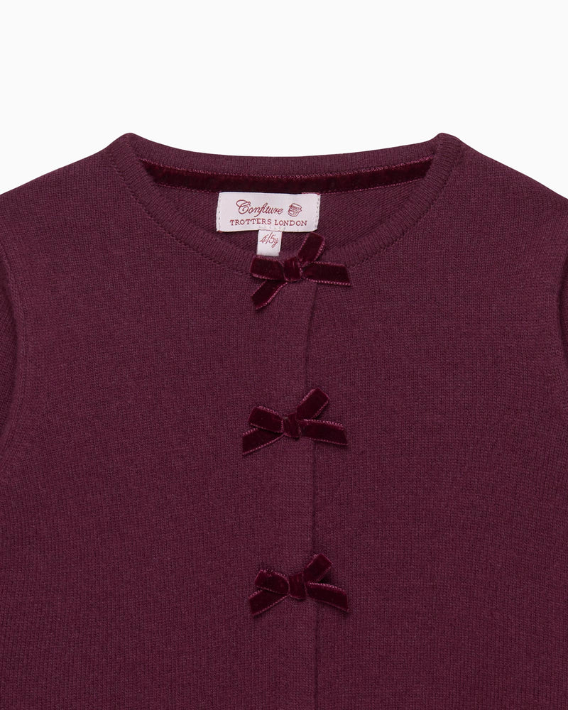 Velvet Bow Cardigan in Claret