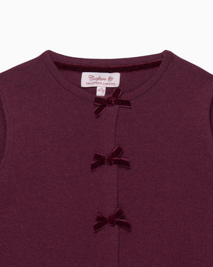 Velvet Bow Cardigan in Claret