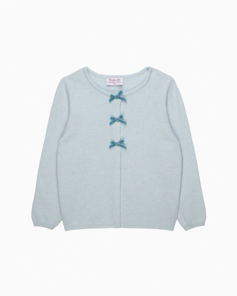 Confiture Cardigan Velvet Bow Cardigan in Pale Blue