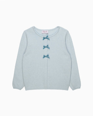 Confiture Cardigan Velvet Bow Cardigan in Pale Blue