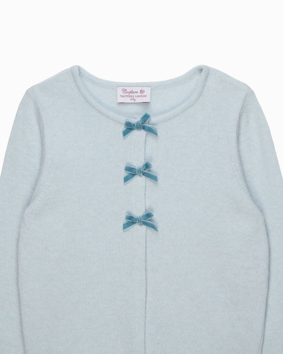 Confiture Cardigan Velvet Bow Cardigan in Pale Blue