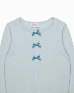 Confiture Cardigan Velvet Bow Cardigan in Pale Blue