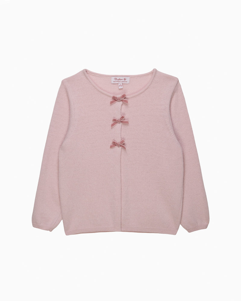 Confiture Cardigan Velvet Bow Cardigan in Pink