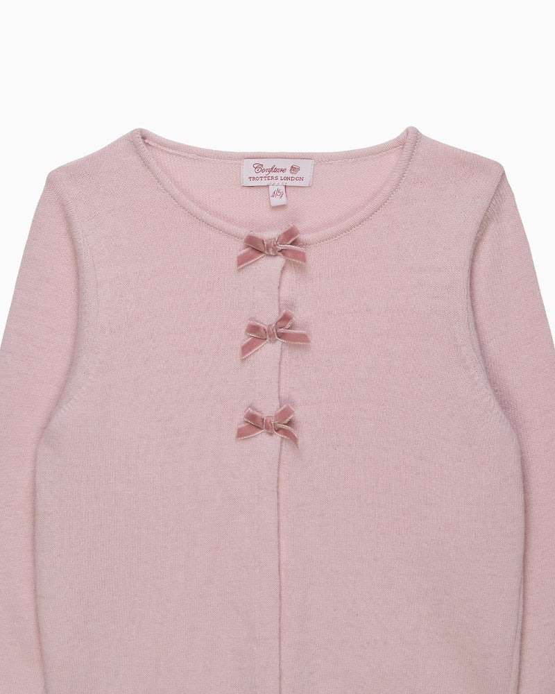 Confiture Cardigan Velvet Bow Cardigan in Pink