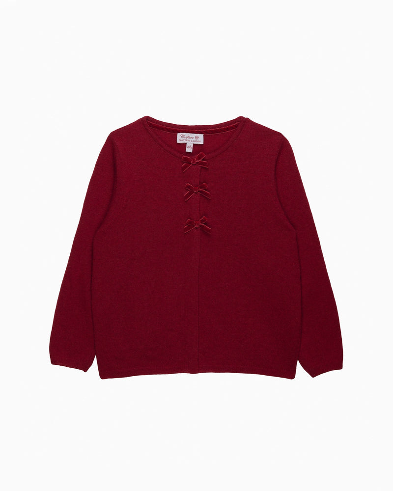 Confiture Cardigan Velvet Bow Cardigan in Red