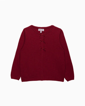 Confiture Cardigan Velvet Bow Cardigan in Red