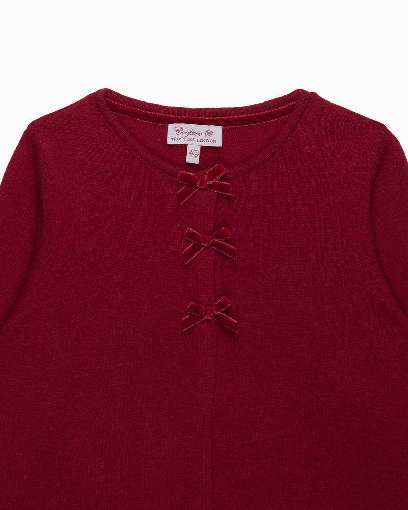 Confiture Cardigan Velvet Bow Cardigan in Red