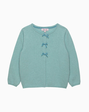 Velvet Bow Cardigan in Sea Green