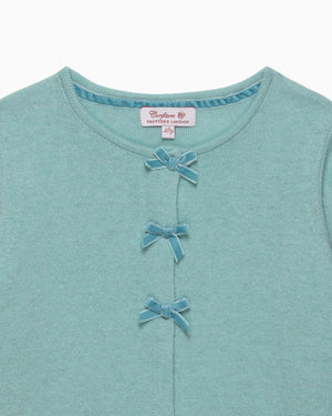 Velvet Bow Cardigan in Sea Green