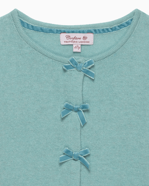 Confiture Cardigan Velvet Bow Cardigan in Sea Green