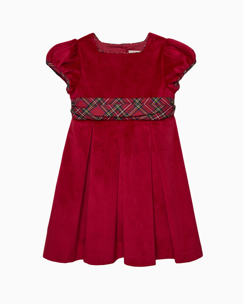 Velvet Party Dress in Red Tartan