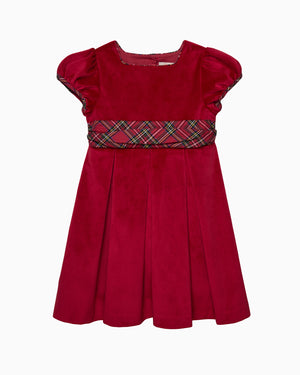 Velvet Party Dress in Red Tartan