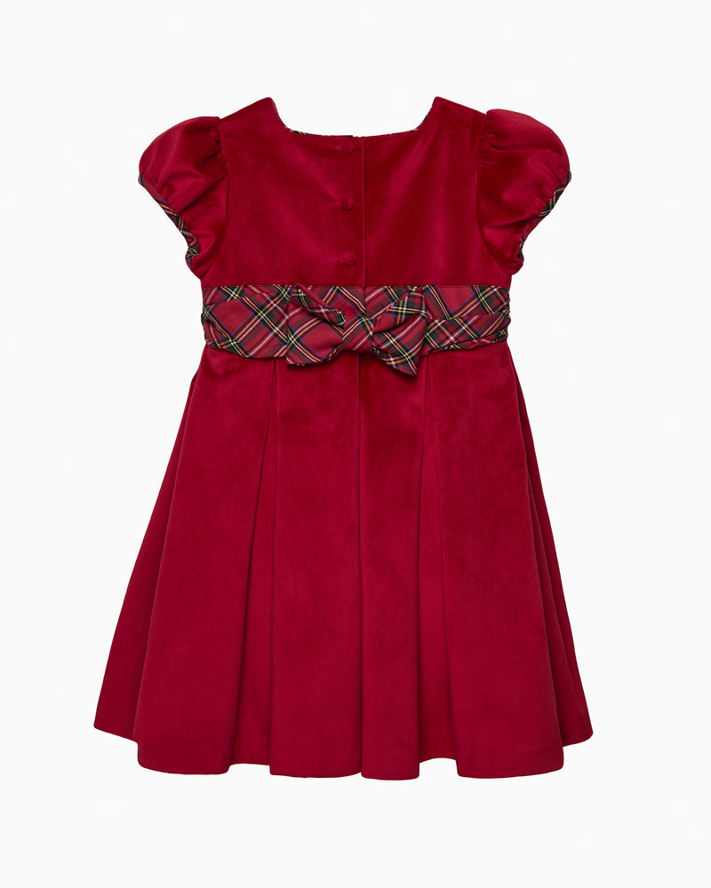 Velvet Party Dress in Red Tartan