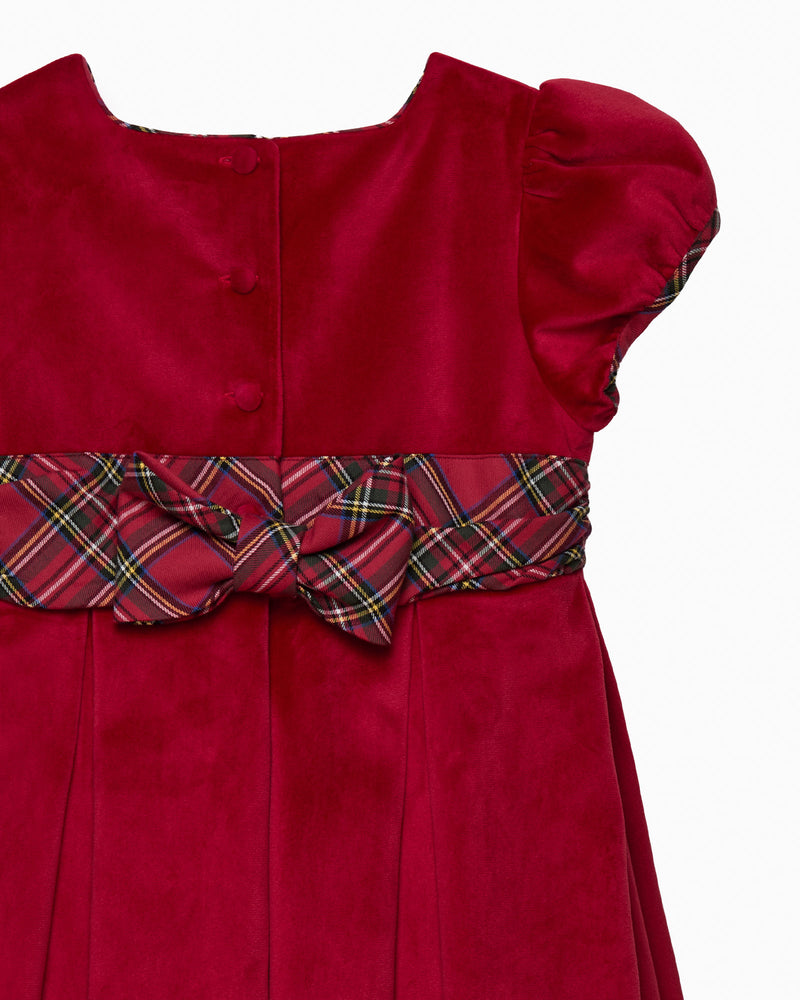 Velvet Party Dress in Red Tartan