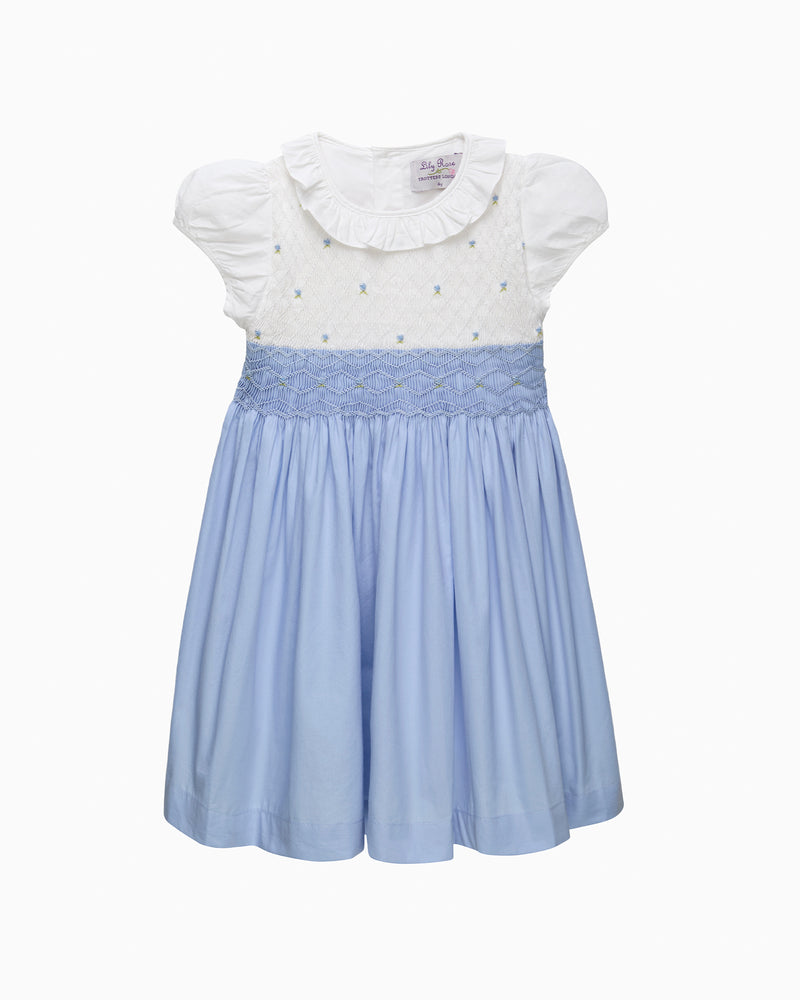 Willow Rose Hand Smocked Dress in Cornflower