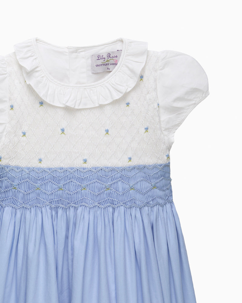 Willow Rose Hand Smocked Dress in Cornflower