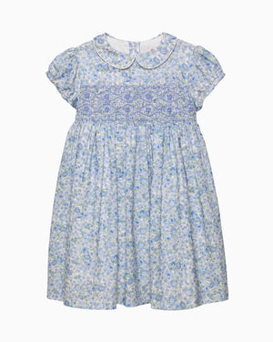 Arabella Floral Smocked Dress in Blue