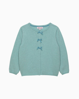 Confiture Cardigan Velvet Bow Cardigan in Sea Green