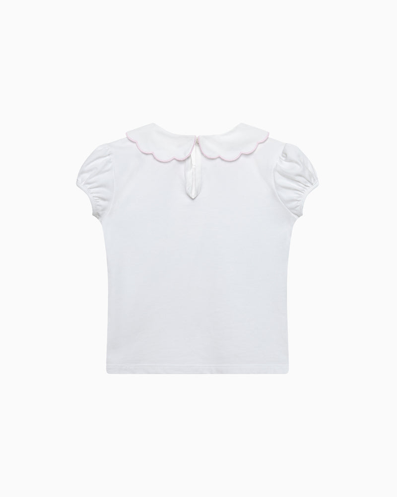 Ava Embroidered Petal Jersey Top in White/Pink