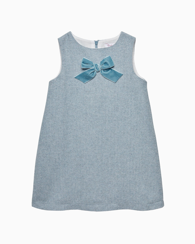 Georgina Bow Dress in Blue Herringbone