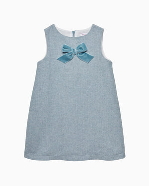 Georgina Bow Dress in Blue Herringbone