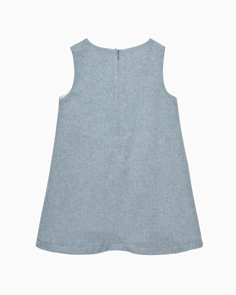 Georgina Bow Dress in Blue Herringbone