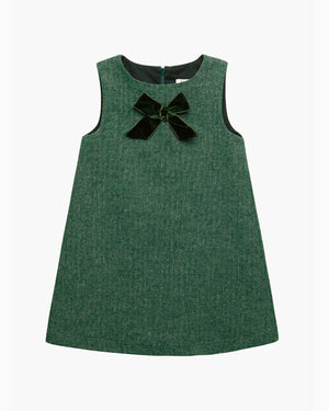 Georgina Bow Dress in Green Herringbone