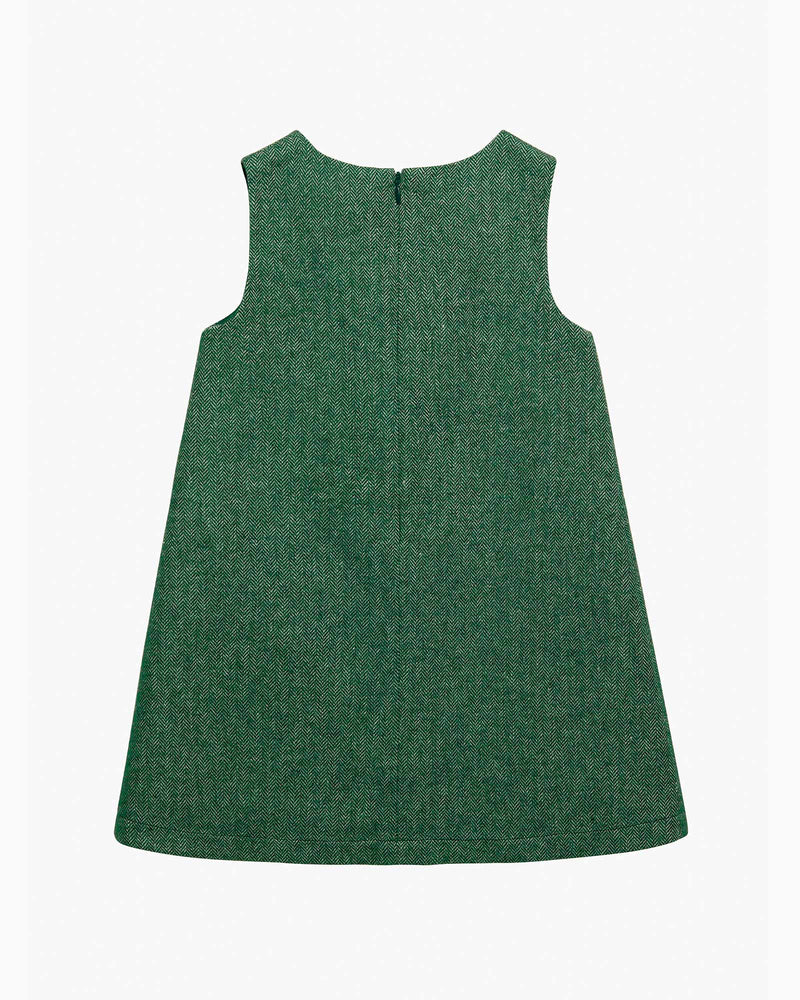 Georgina Bow Dress in Green Herringbone