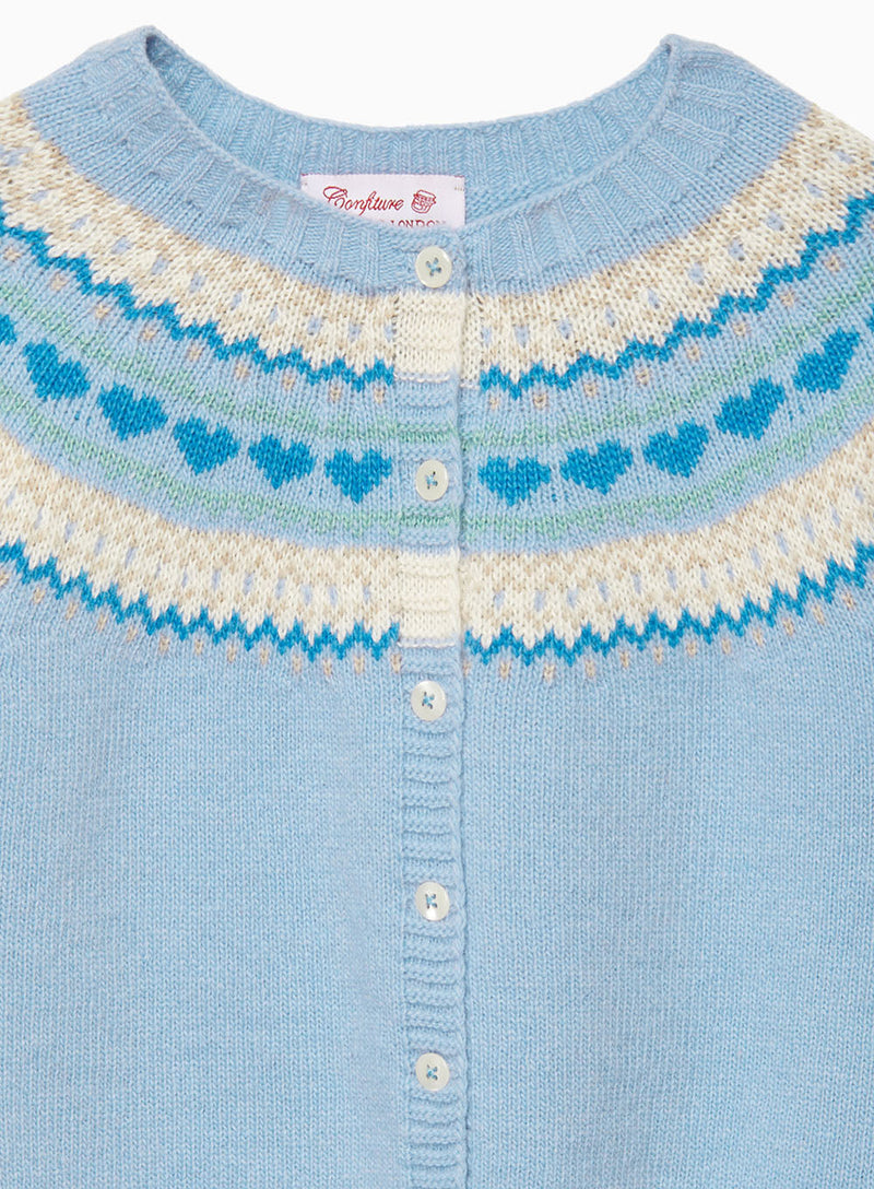 Natasha Fair Isle Cardigan in Pale Blue