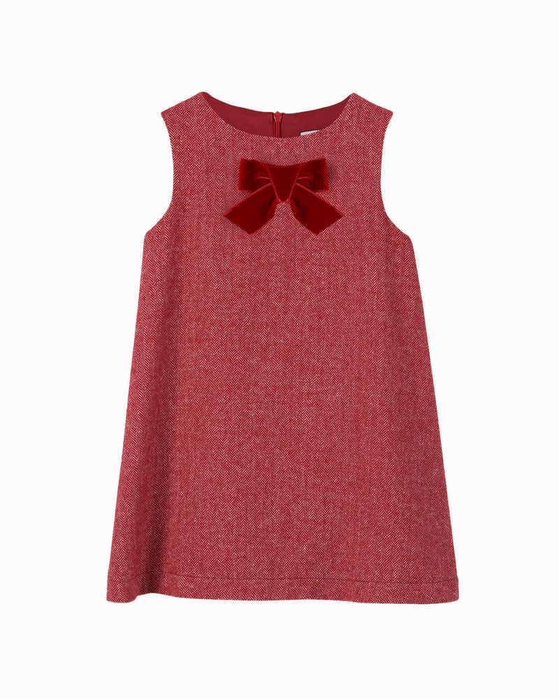 Georgina Bow Dress in Red Herringbone