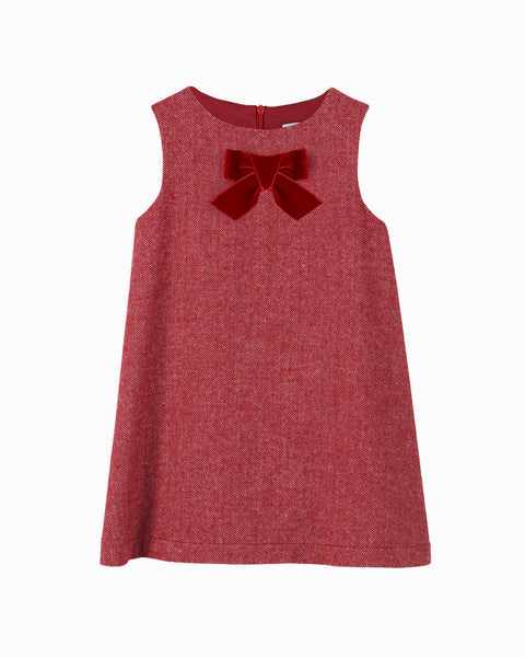 Confiture Girls' Georgina Bow Dress in Red Herringbone Trotters