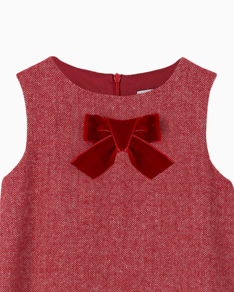 Georgina Bow Dress in Red Herringbone
