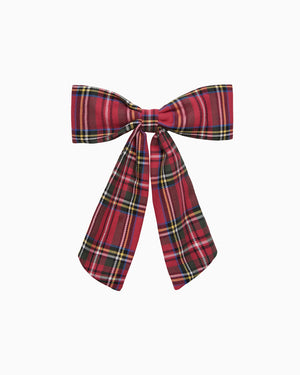 Long Bow Hair Clip in Red Plaid