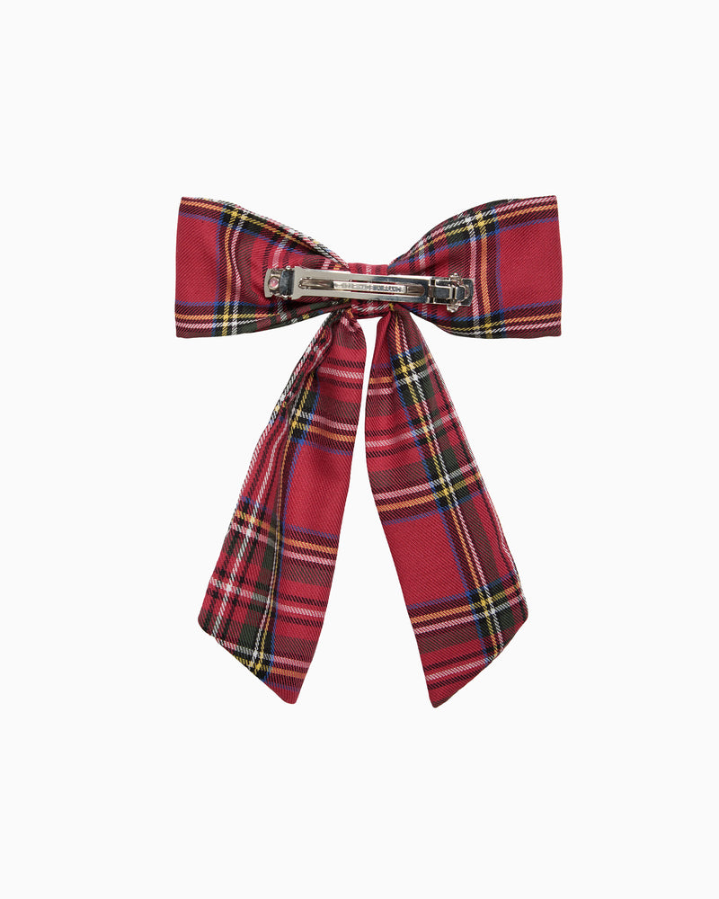 Long Bow Hair Clip in Red Plaid