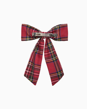 Long Bow Hair Clip in Red Plaid