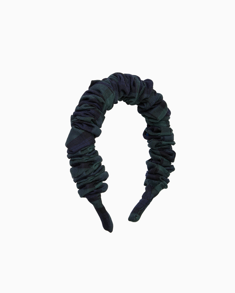 Scrunchie Headband in Navy/Green Plaid