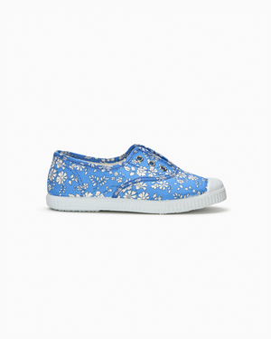 Hampton Canvas Plum Print Plimsolls in Blue Capel