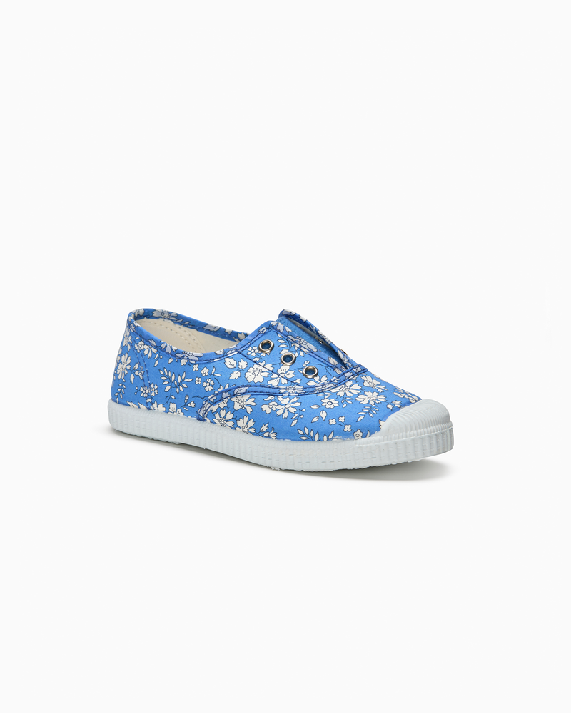 Hampton Canvas Plum Print Plimsolls in Blue Capel