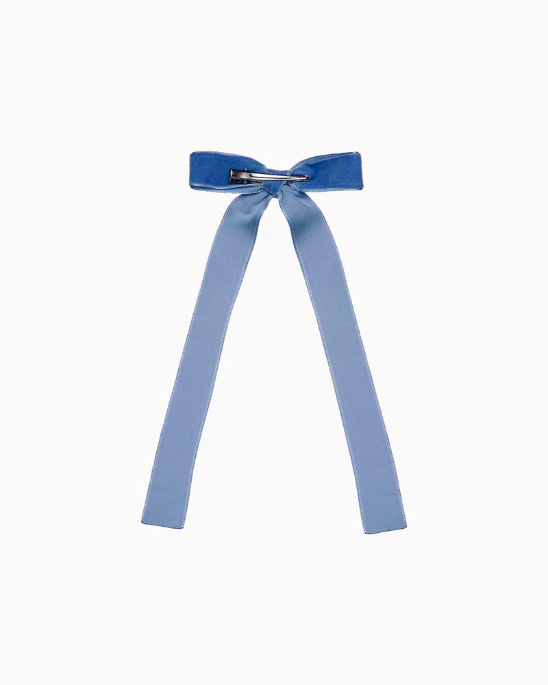 Large Velvet Bow Hair Clip in Azure Blue
