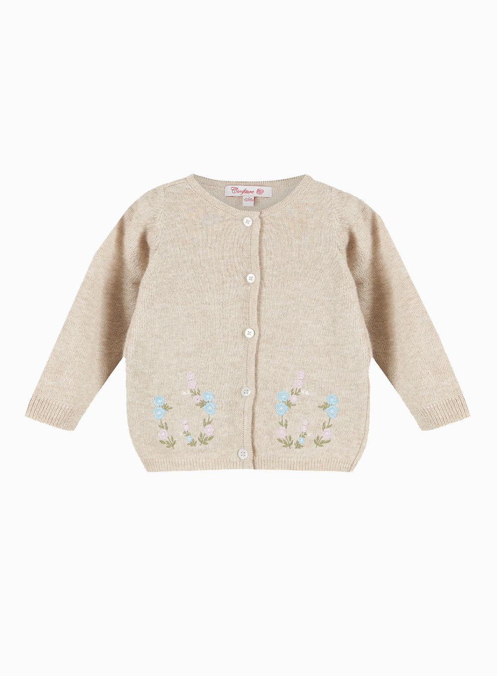 Little Emily Embroidered Cardigan in Oatmeal