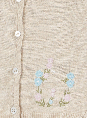 Little Emily Embroidered Cardigan in Oatmeal