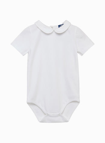 Little Short-Sleeved Milo Bodysuit in White/White