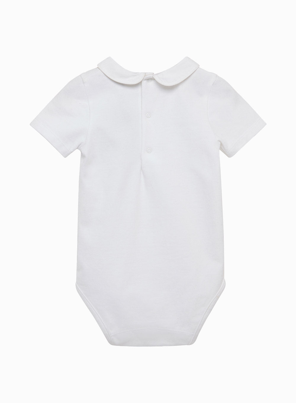 Little Short-Sleeved Milo Bodysuit in White/White