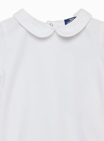 Little Short-Sleeved Milo Bodysuit in White/White