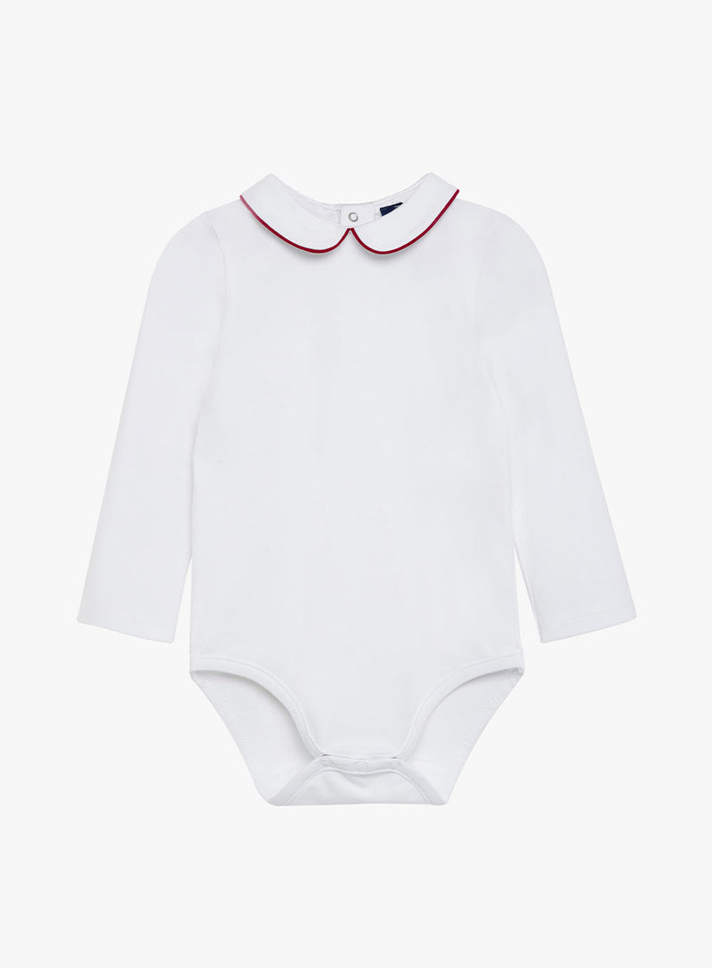 Baby Long-Sleeved Milo Bodysuit in White/Red