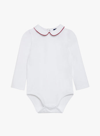 Little Long Sleeved Milo Bodysuit in White/Red